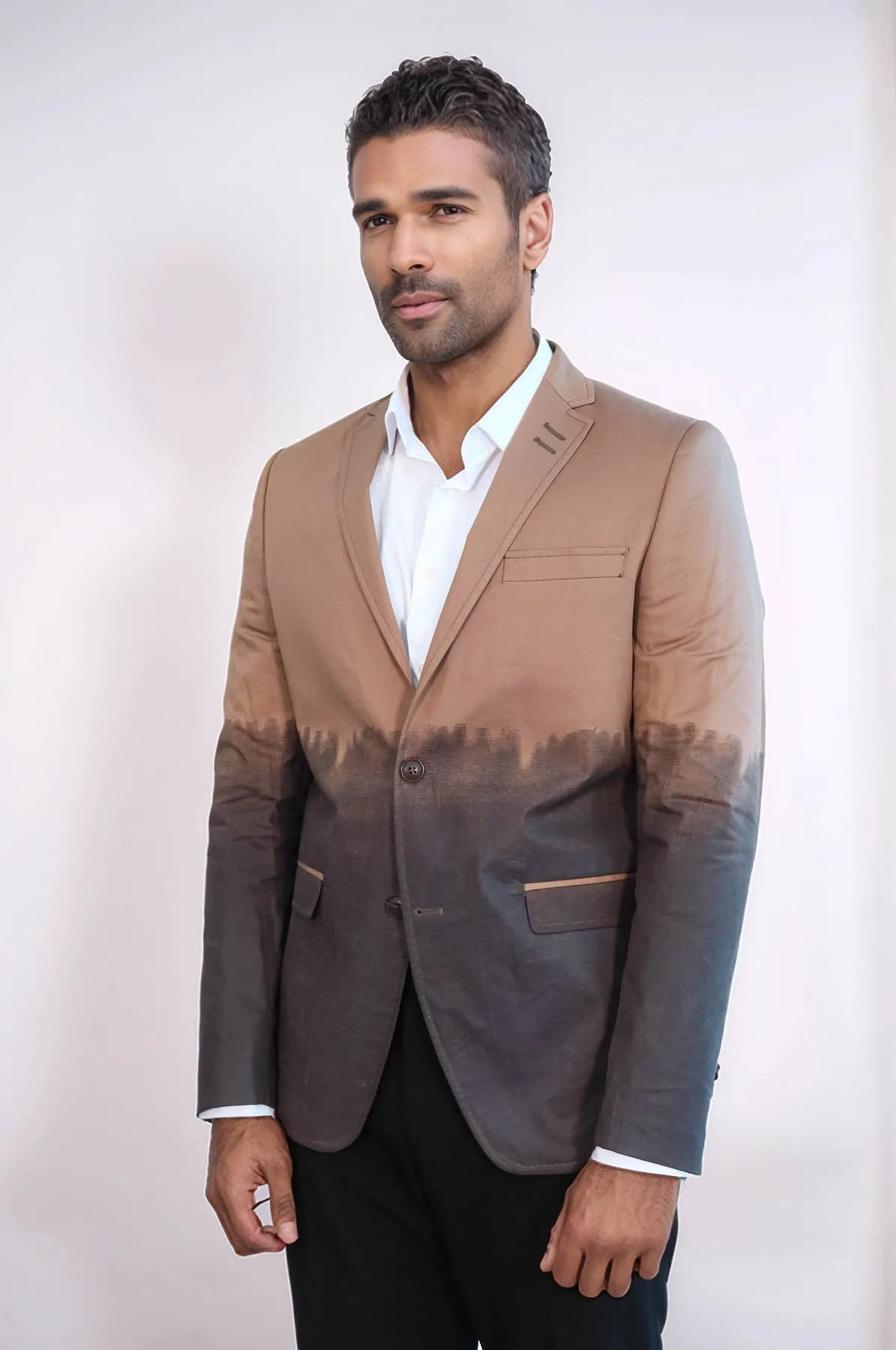 Slim Fit Cotton Brown Blazer - Wessi