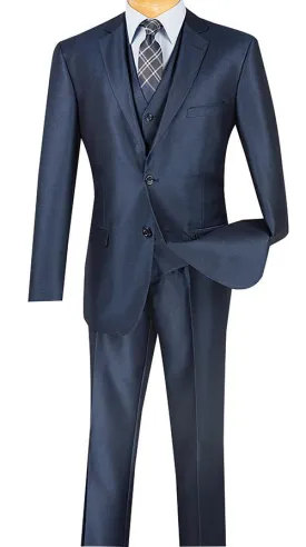 Slim Fit Textured Suit 3 Piece 2 Buttons in Midnight Blue