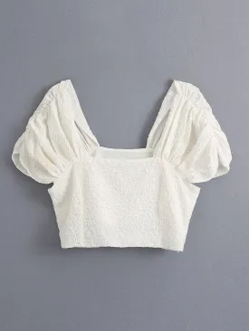 Solid Ruched Sleeve Crop Top