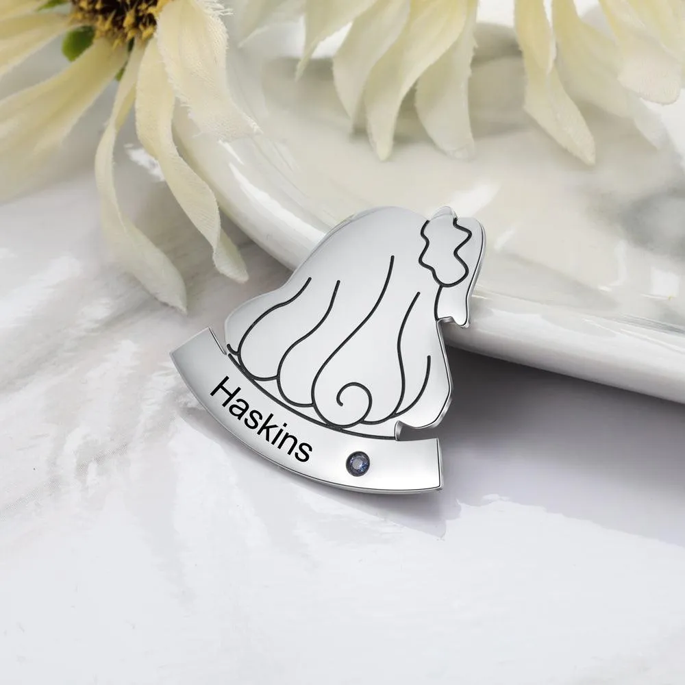 Sterling Silver Preteen Girl Pin- Personalized Birthstone and Name Engraving Broach for Girls