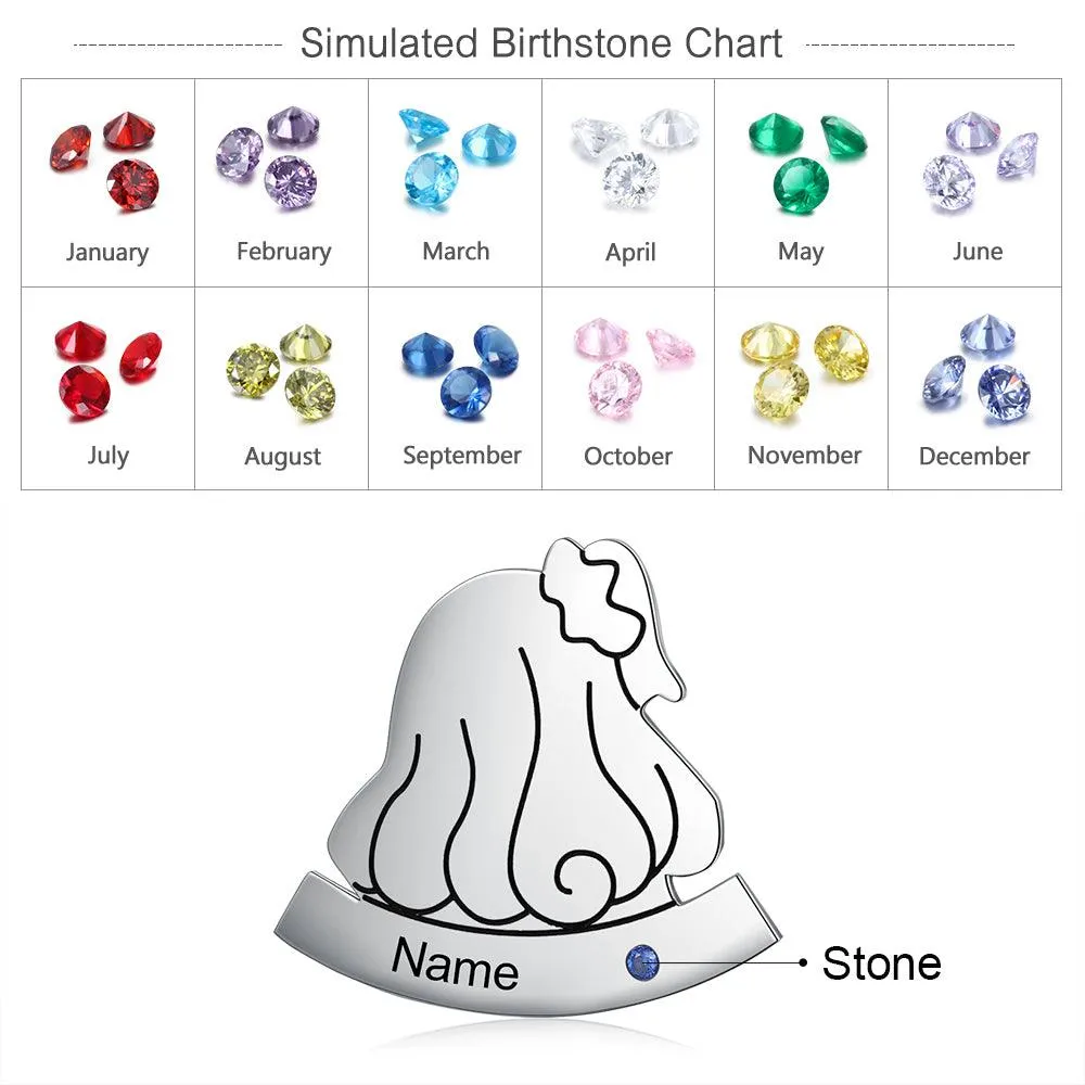Sterling Silver Preteen Girl Pin- Personalized Birthstone and Name Engraving Broach for Girls