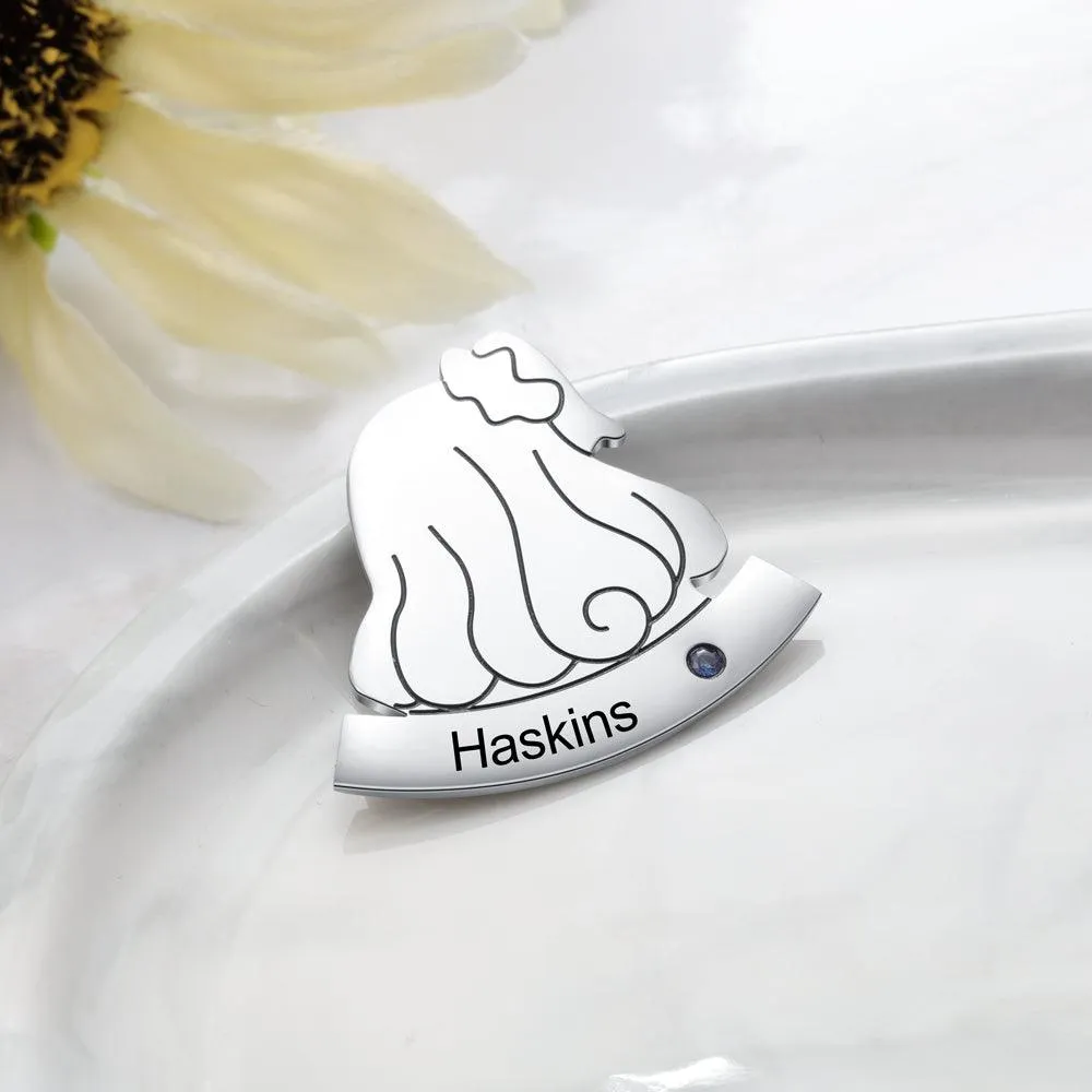 Sterling Silver Preteen Girl Pin- Personalized Birthstone and Name Engraving Broach for Girls