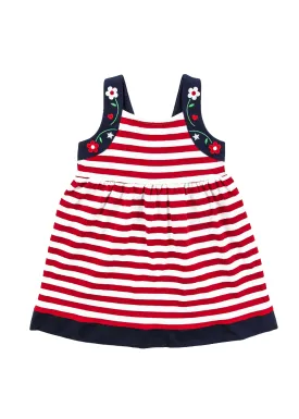 Stripe Knit Dress With Embroidered Flowers