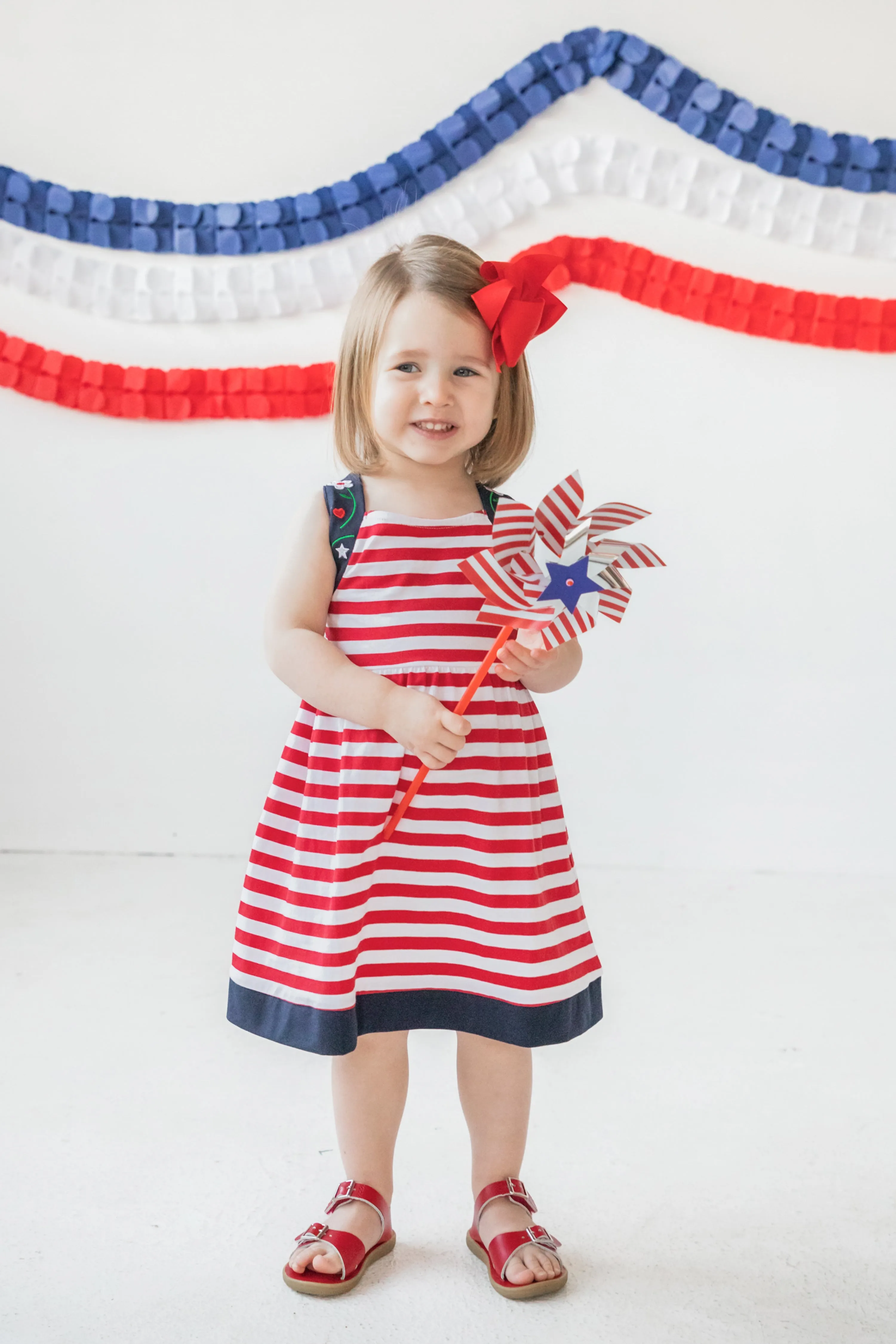 Stripe Knit Dress With Embroidered Flowers
