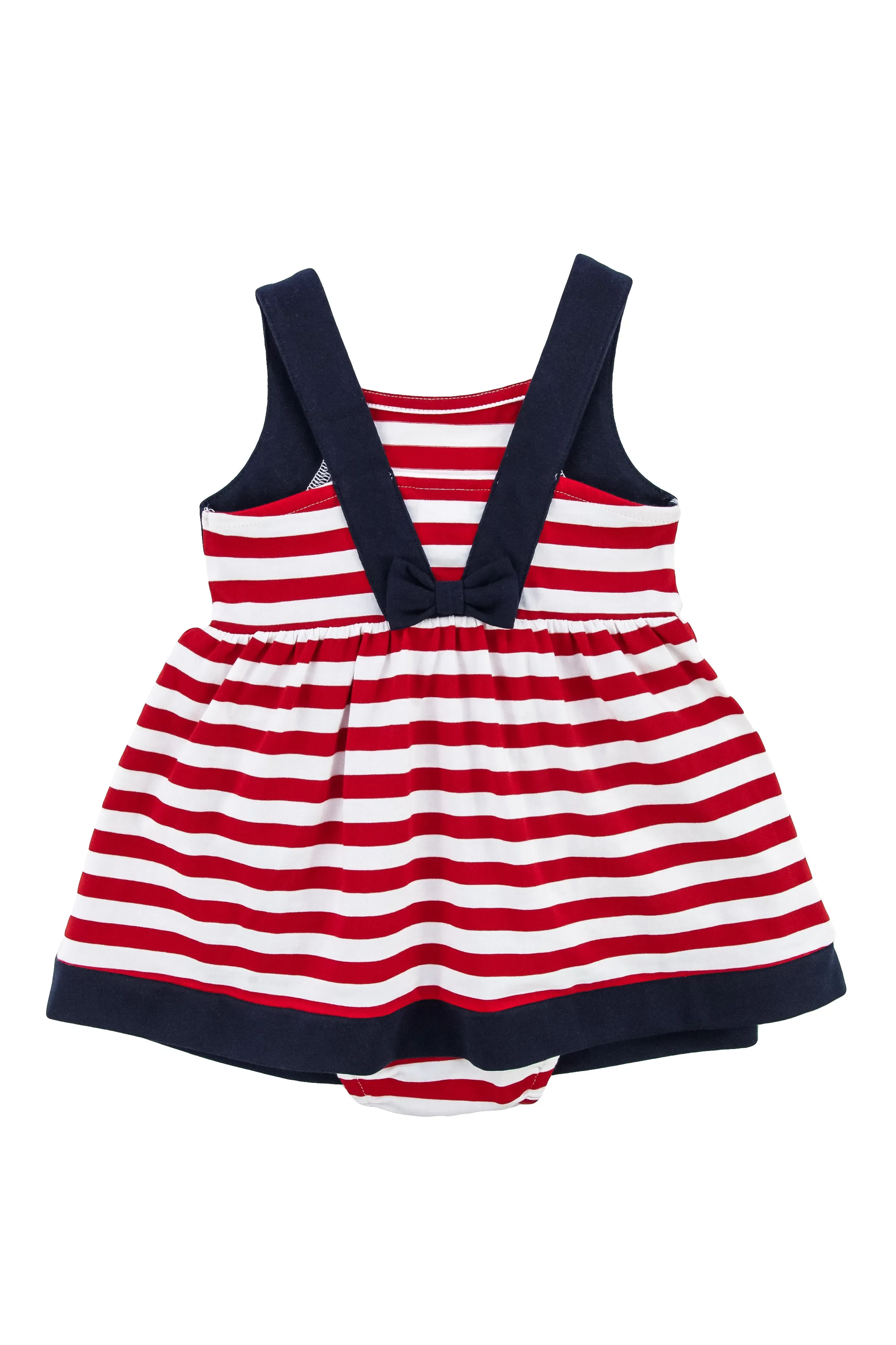 Stripe Knit Romper With Embroidered Flowers