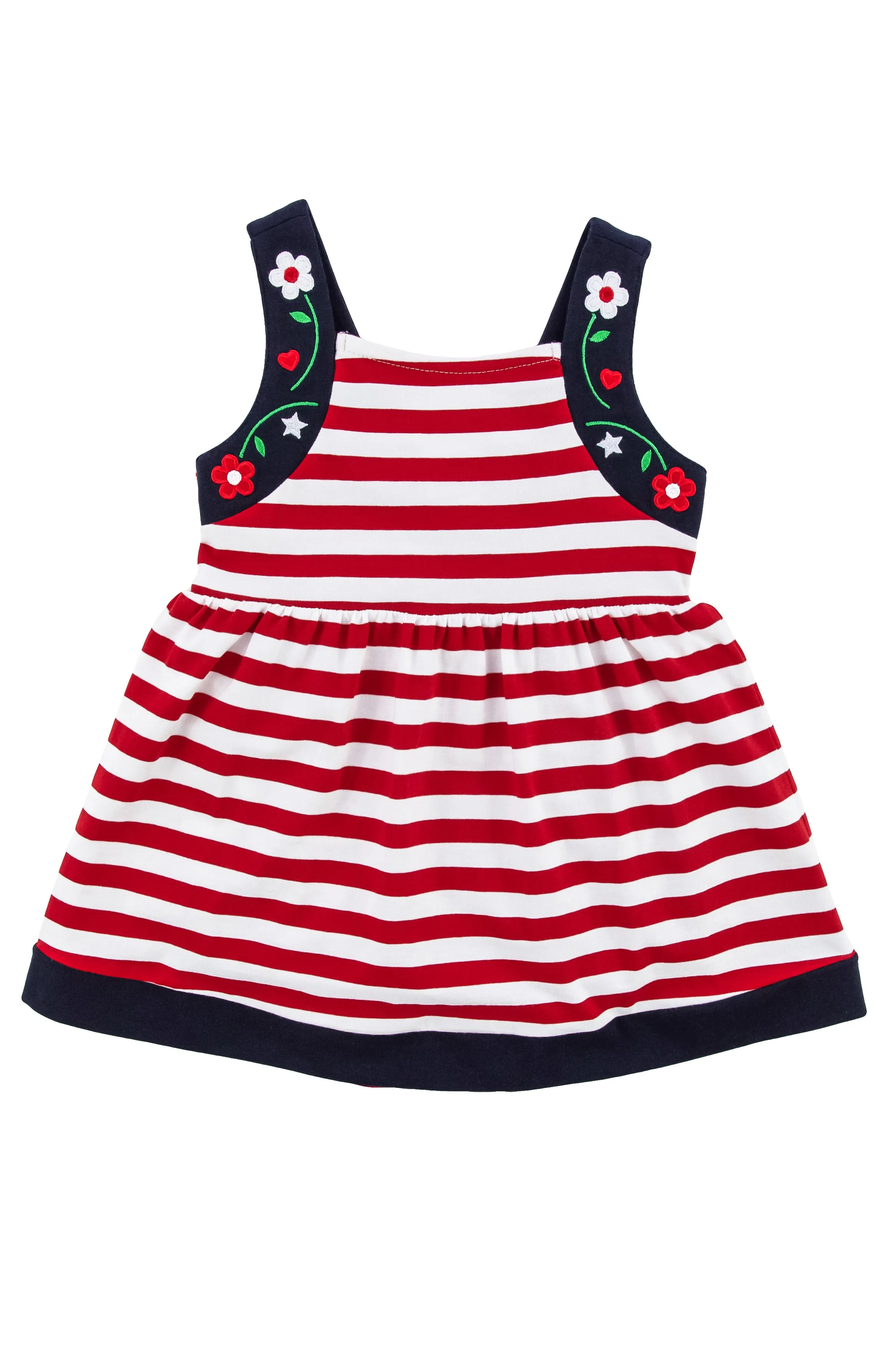Stripe Knit Romper With Embroidered Flowers