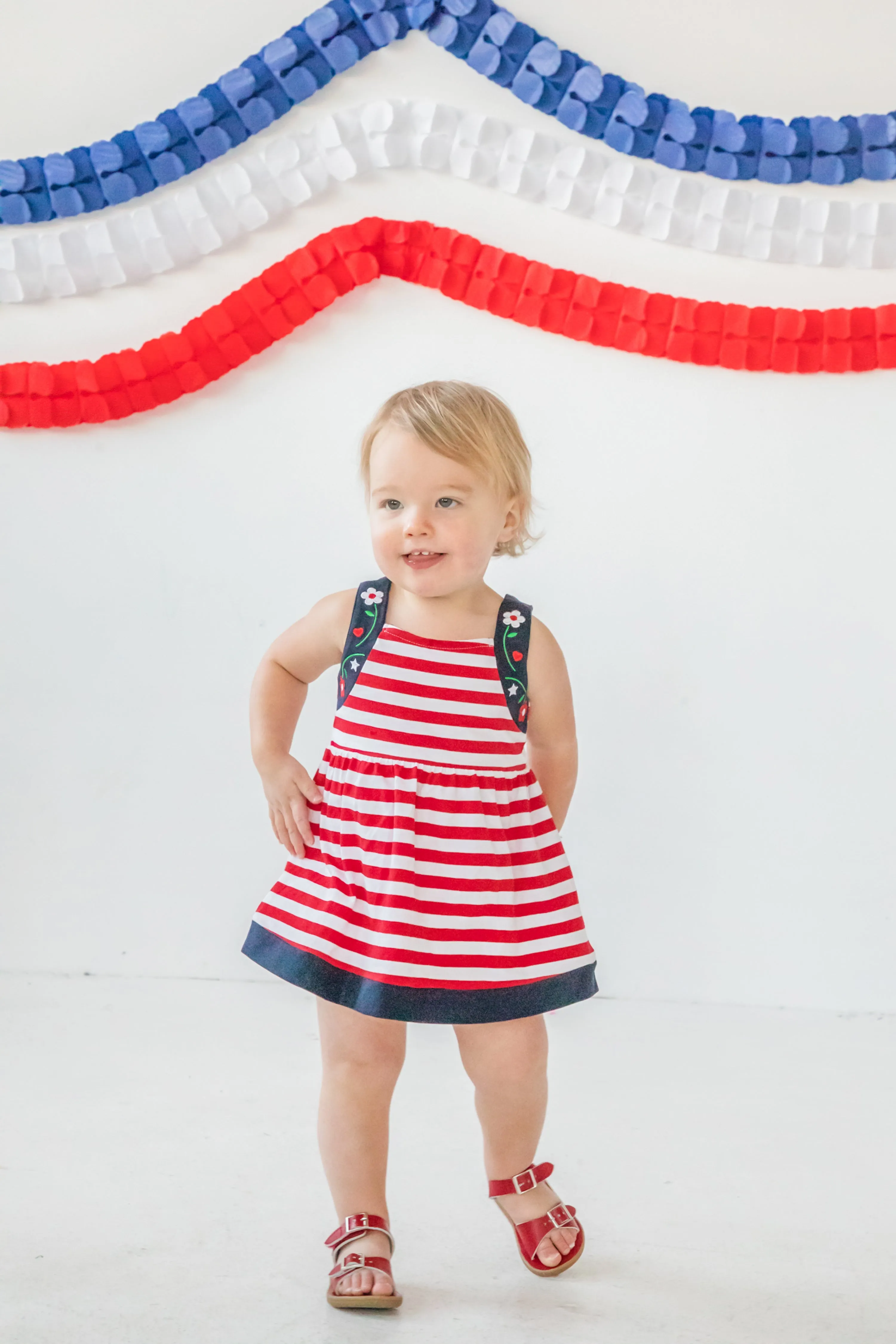 Stripe Knit Romper With Embroidered Flowers