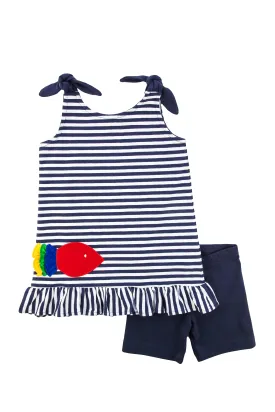 Stripe Knit Short Set With Fish