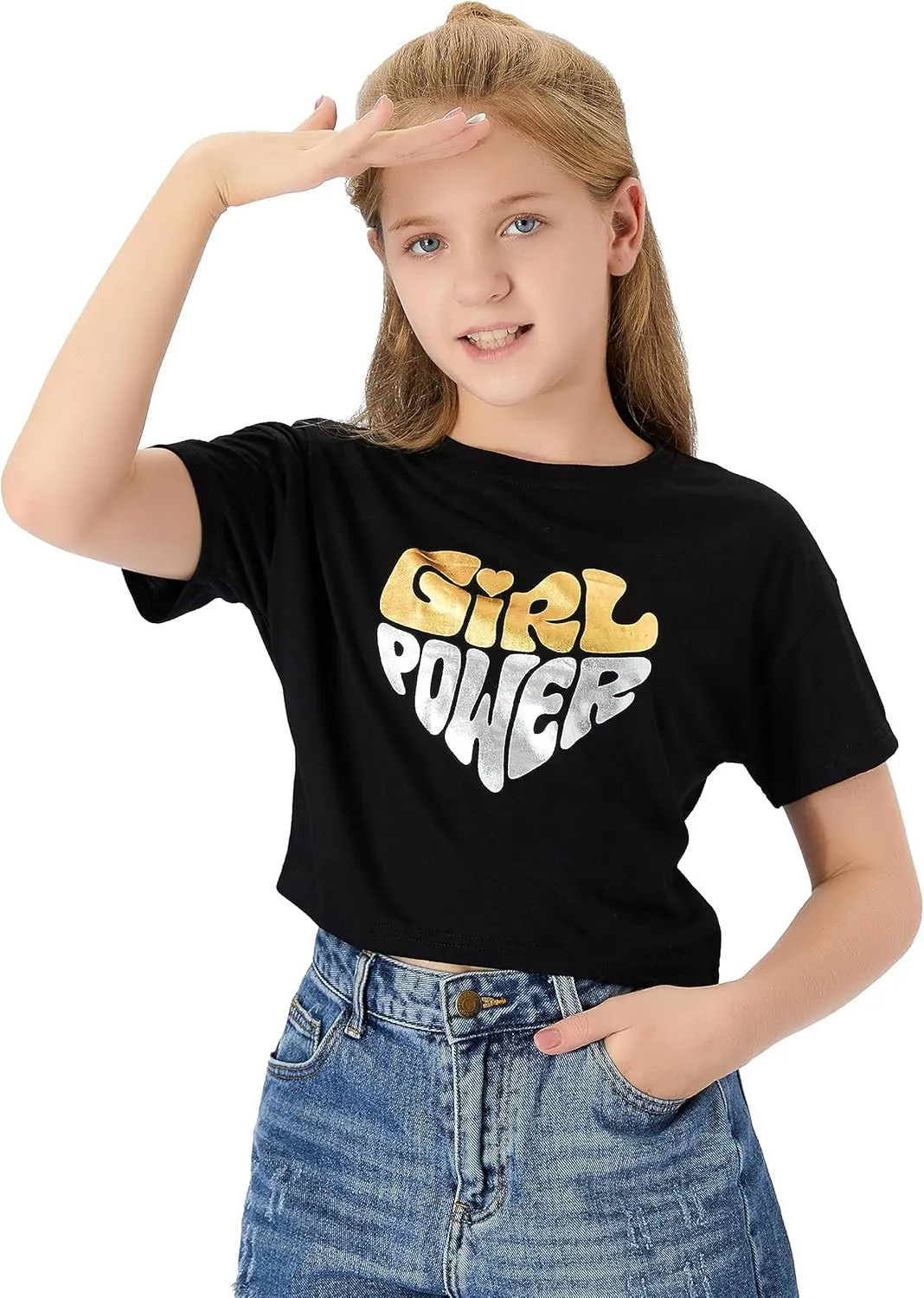 Stylish Graffiti/Butterfly Graphic Crop Top for Girls -Cool Summer T-Shirt Soft Colorful 2-Pack Tees Size 6-18