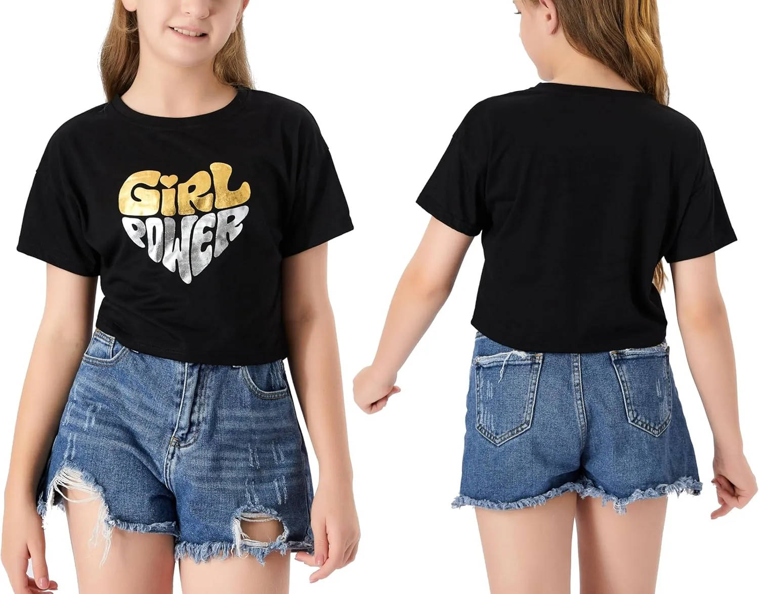 Stylish Graffiti/Butterfly Graphic Crop Top for Girls -Cool Summer T-Shirt Soft Colorful 2-Pack Tees Size 6-18