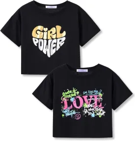Stylish Graffiti/Butterfly Graphic Crop Top for Girls -Cool Summer T-Shirt Soft Colorful 2-Pack Tees Size 6-18