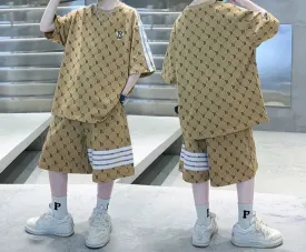 Summer Clothes Kid Boy Letter Plaid T-Shirts Shorts Suit Children Girl Short Sleeve Top and Bottom 2pcs Set Tracksuit Outfits