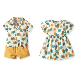 Summer Fashion New Kids Boys and Girls Matching Outfits Hawaiian Print Style Toddler Boy Outfit Dress