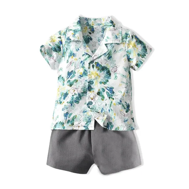 Summer Fashion New Kids Boys and Girls Matching Outfits Hawaiian Print Style Toddler Boy Outfit Dress