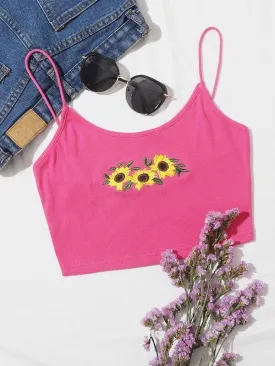 Sunflower Embroidered Crop Cami Top
