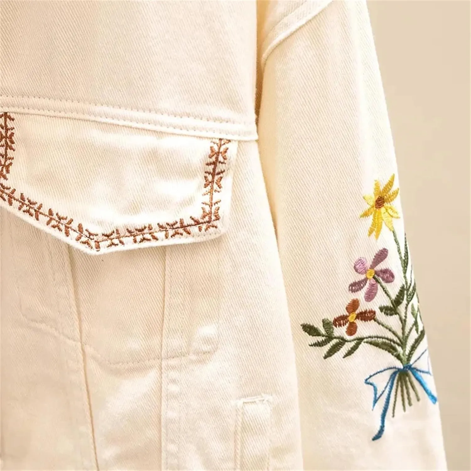 UIOKLMJH Autumn Women Office Work Embroidery Overcoat Party Loose Denim Coats