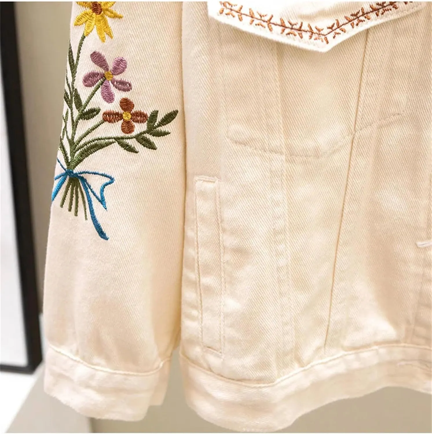 UIOKLMJH Autumn Women Office Work Embroidery Overcoat Party Loose Denim Coats