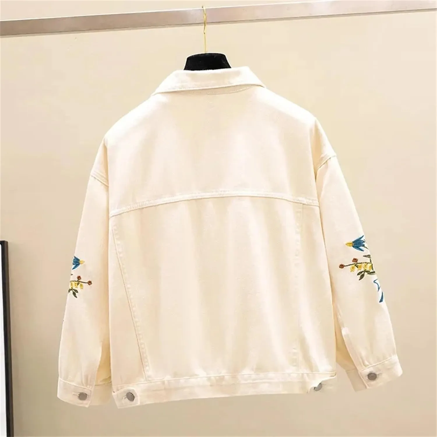 UIOKLMJH Autumn Women Office Work Embroidery Overcoat Party Loose Denim Coats