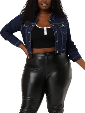 uxcell Women's Plus Size Button Closed Cropped Denim Jackets Stitching 2025