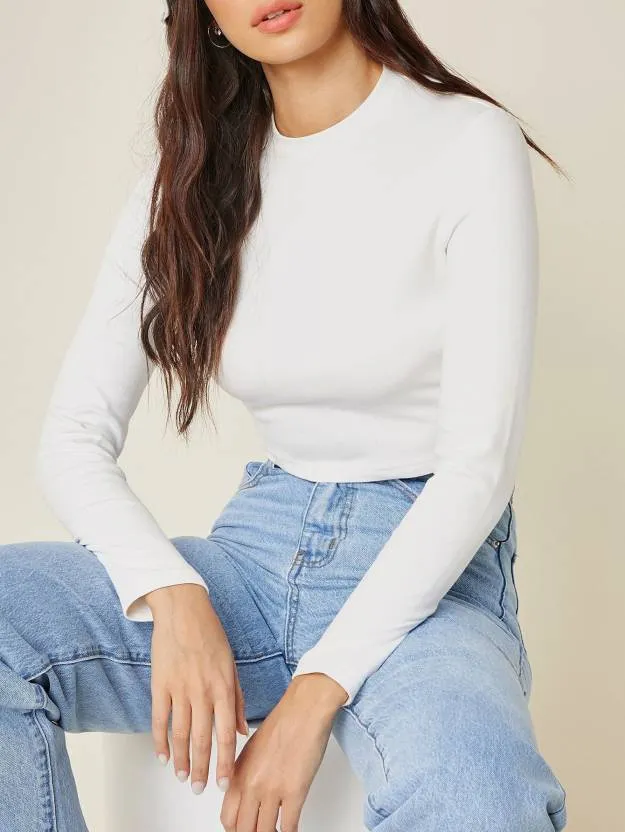 White solid Slim Fit Crop Top