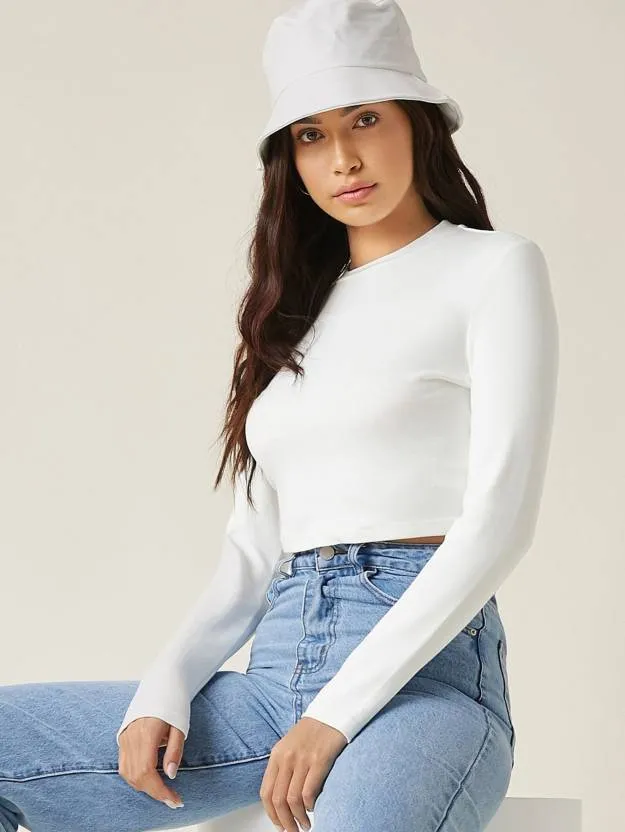 White solid Slim Fit Crop Top