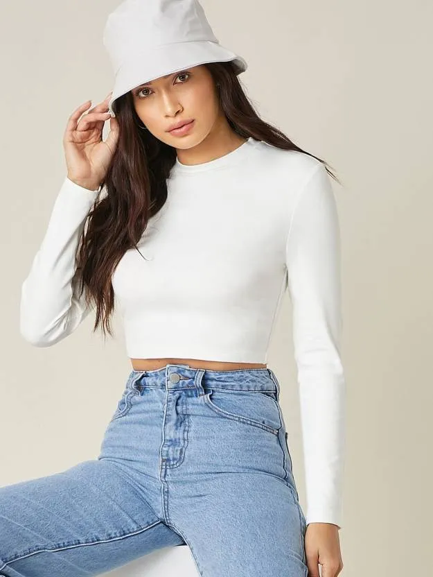 White solid Slim Fit Crop Top