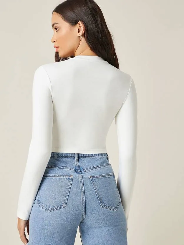 White solid Slim Fit Crop Top