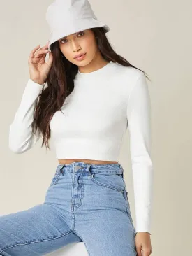 White solid Slim Fit Crop Top