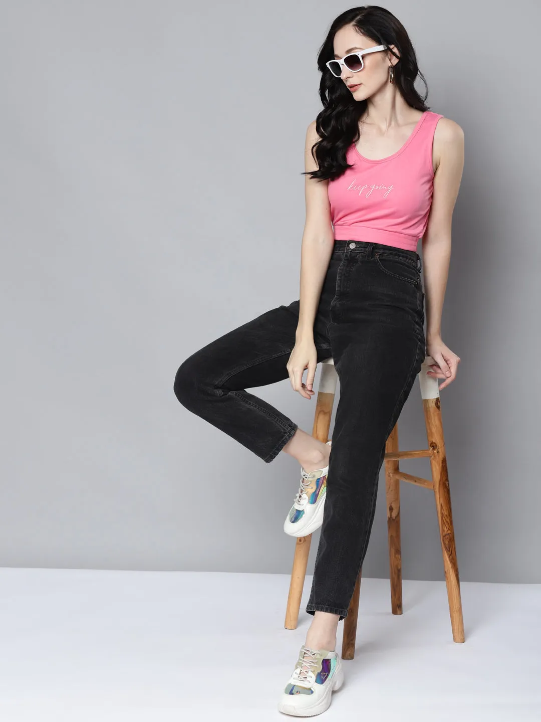 Women Pink Terry Active Keep Going Emb Terry Top