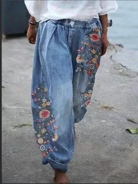 women's denim cargo pants | Wide, loose high-waist jeans