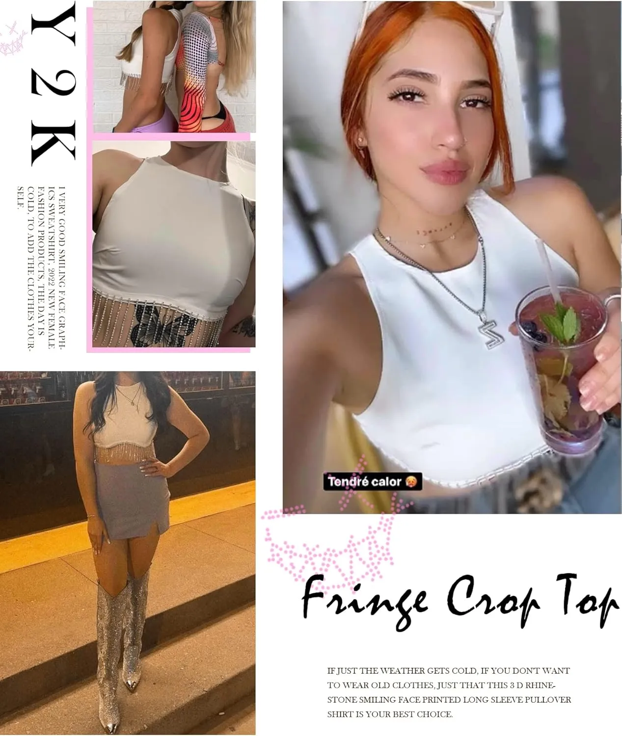 Womens Nashville Sparkly Rhinestone Fringe Sleeveless Crop Tops Y2K Raceback Ribbed Cropped Tank Tops with Glitter Tassel