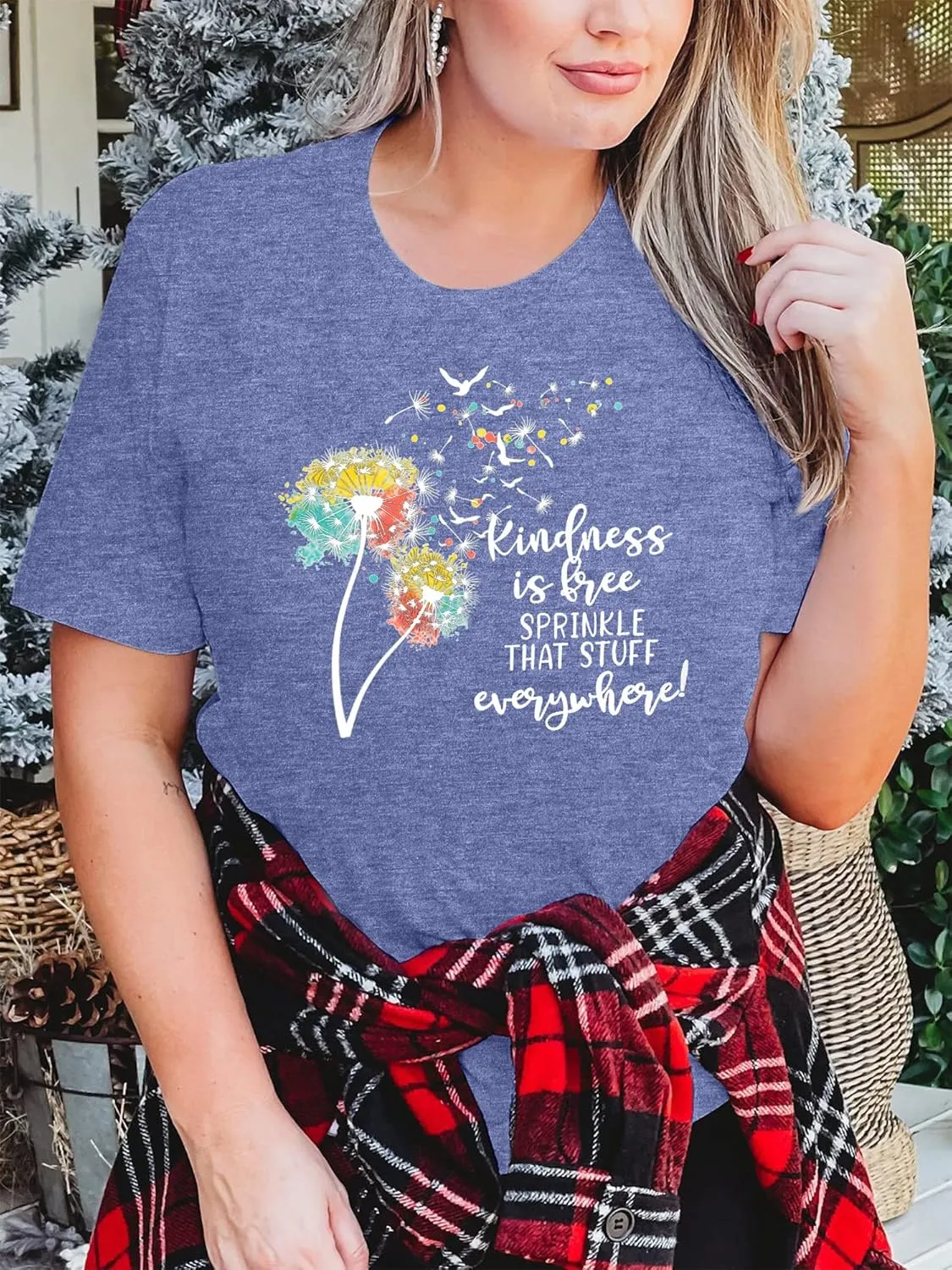 Womens Plus Size Dandelion Print Tshirt Cute Graphic Floral Tees Short Sleeve Summer Blessed Tee Tops