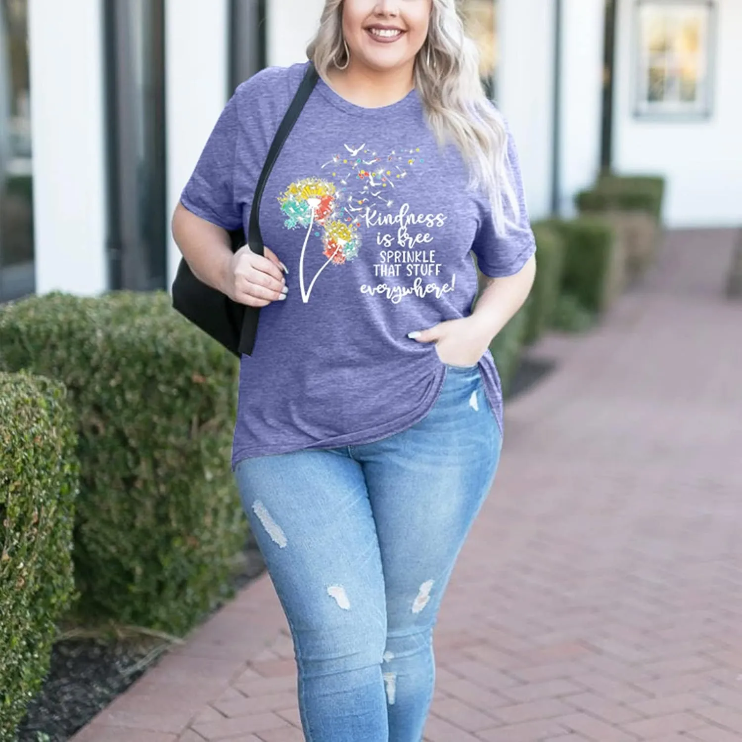 Womens Plus Size Dandelion Print Tshirt Cute Graphic Floral Tees Short Sleeve Summer Blessed Tee Tops