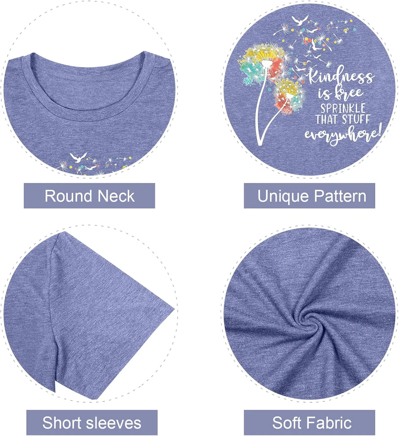 Womens Plus Size Dandelion Print Tshirt Cute Graphic Floral Tees Short Sleeve Summer Blessed Tee Tops