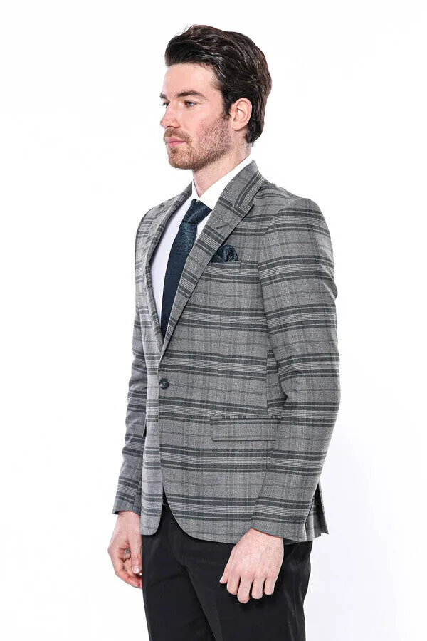 WSS Checked Slim Fit Single Button Green Men Blazer  - Singen