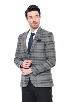 WSS Checked Slim Fit Single Button Green Men Blazer  - Singen