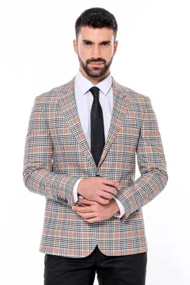 WSS Plaid Slim-Fit Orange Black Men Blazer  - Singen