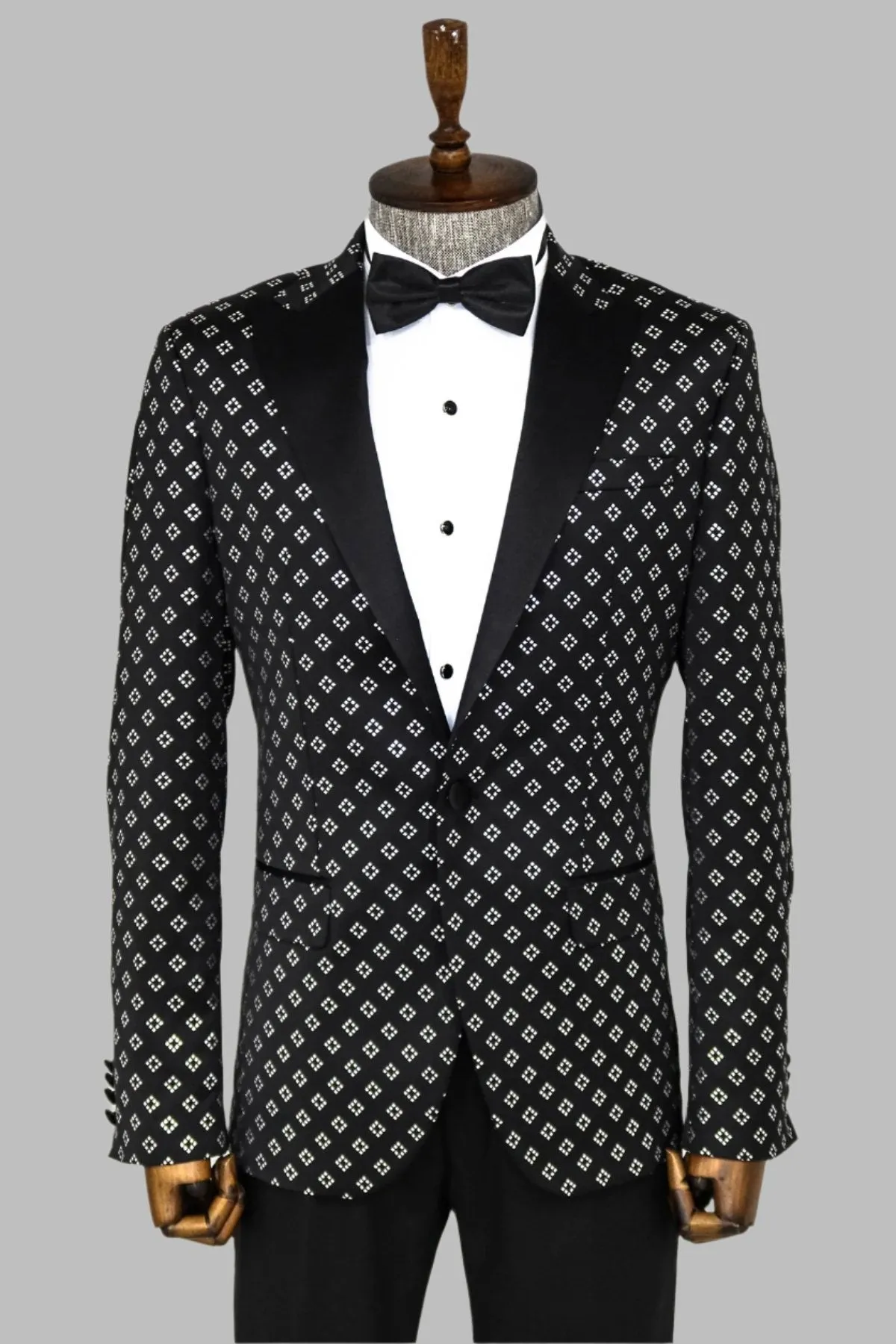 WSS Silver Diamond Pattern Over Black Men Prom Blazer  - Singen