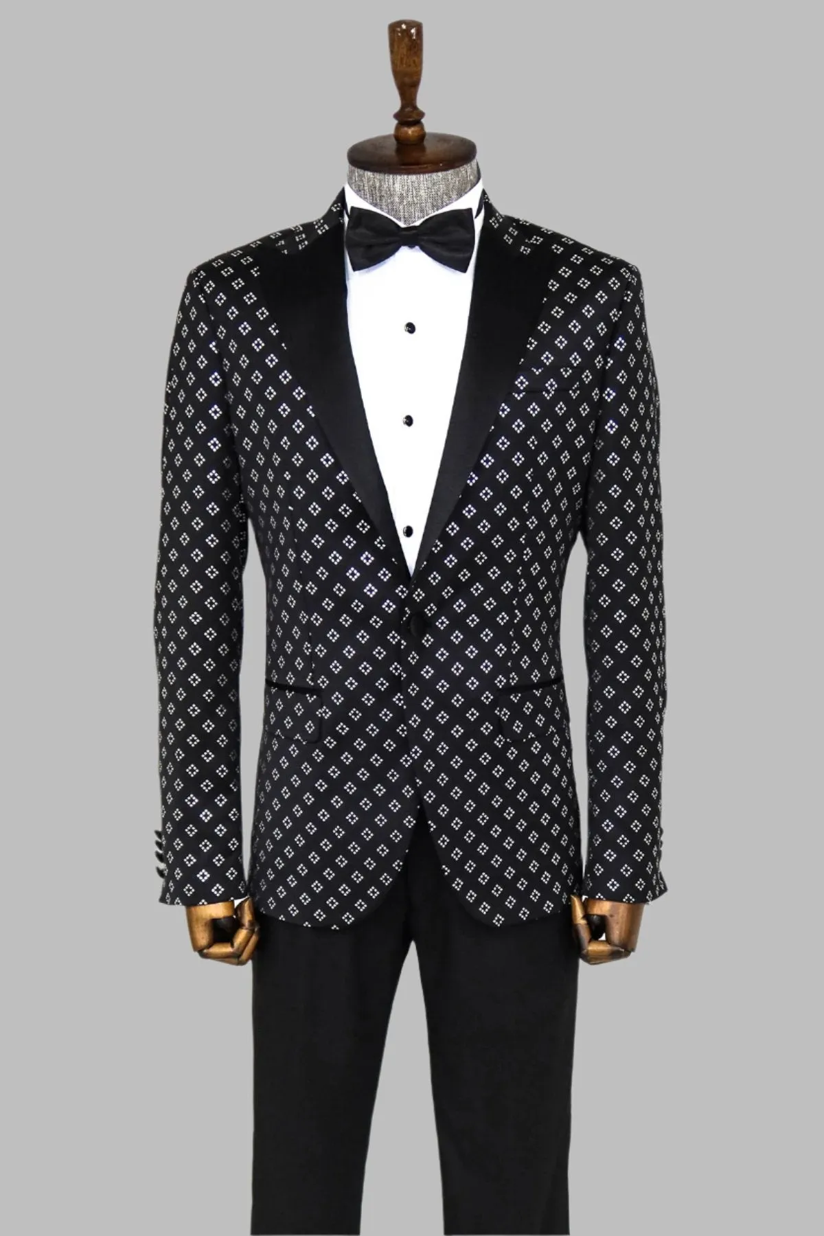 WSS Silver Diamond Pattern Over Black Men Prom Blazer  - Singen
