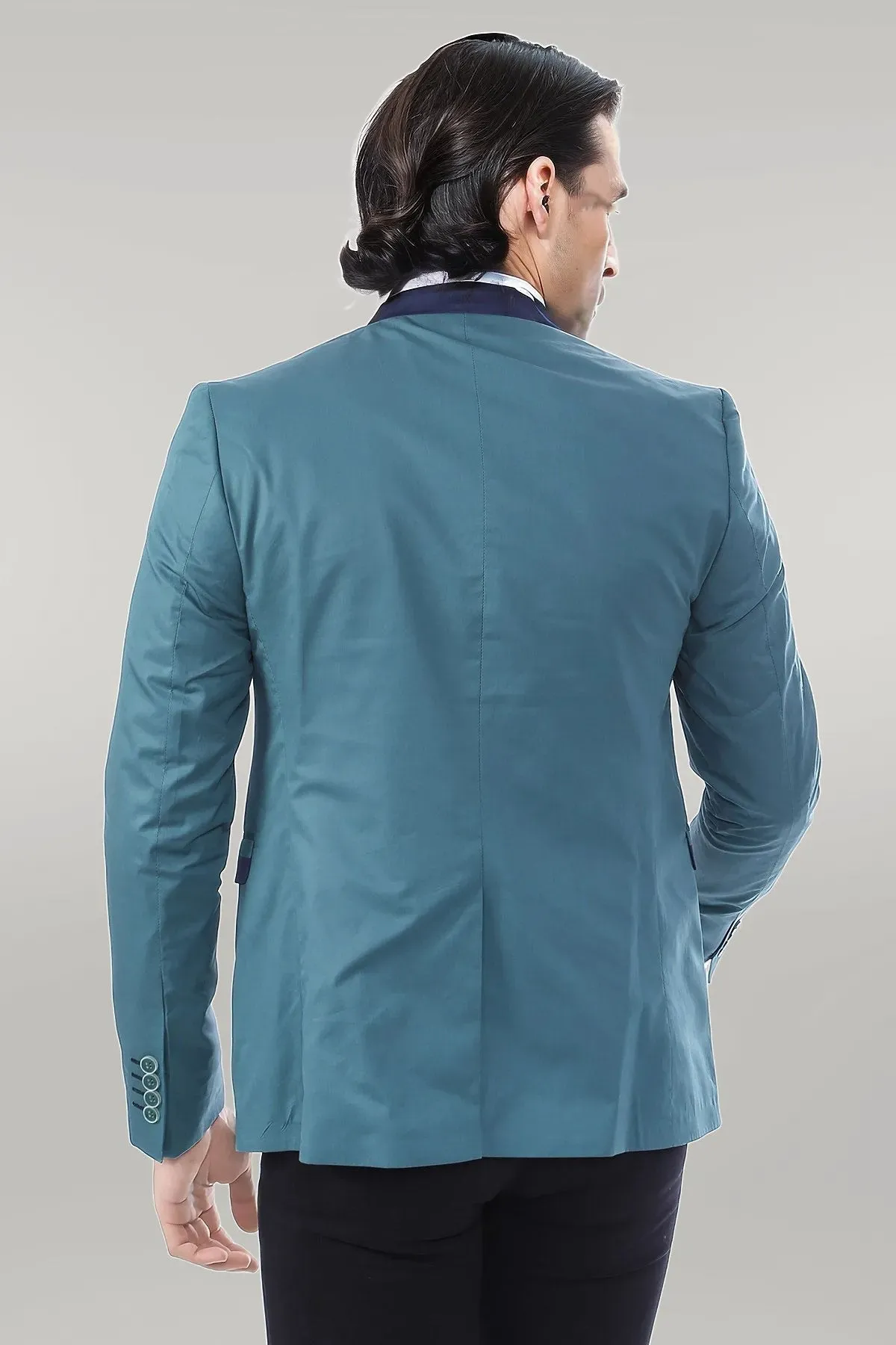 WSS Single Button Standing Collar Green Men Blazer  - Singen