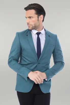 WSS Single Button Standing Collar Green Men Blazer  - Singen