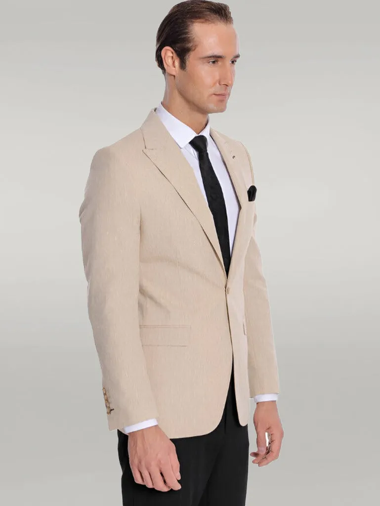 WSS Slim-Fit Peak Lapel Beige Jacket  - Singen