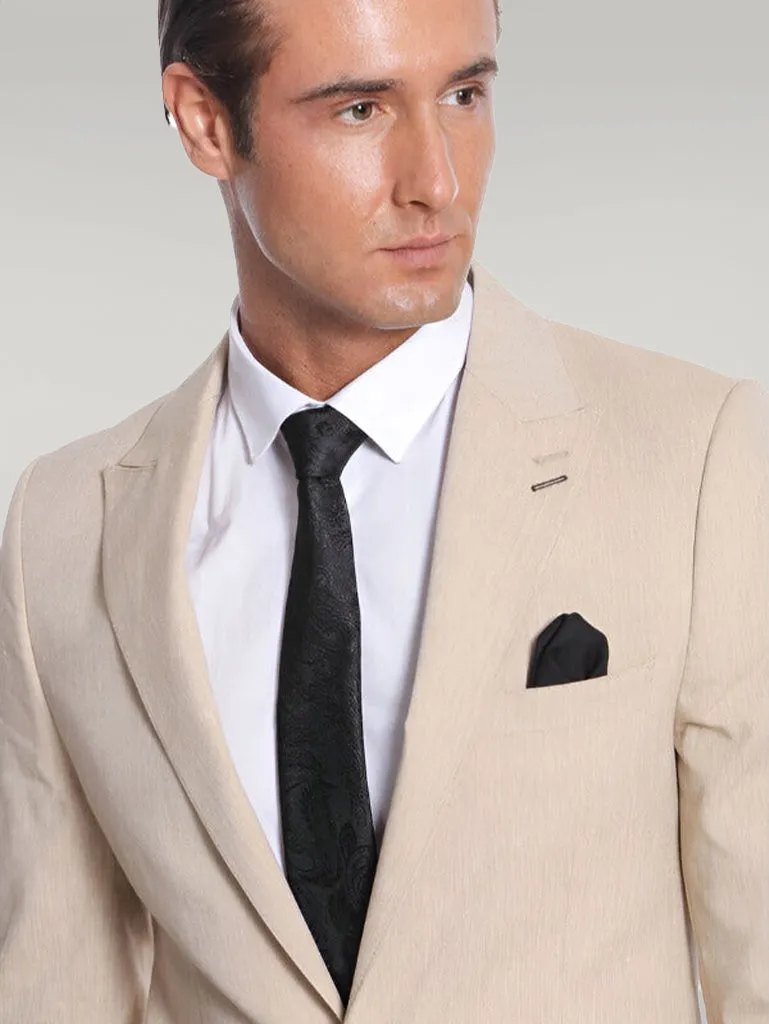 WSS Slim-Fit Peak Lapel Beige Jacket  - Singen