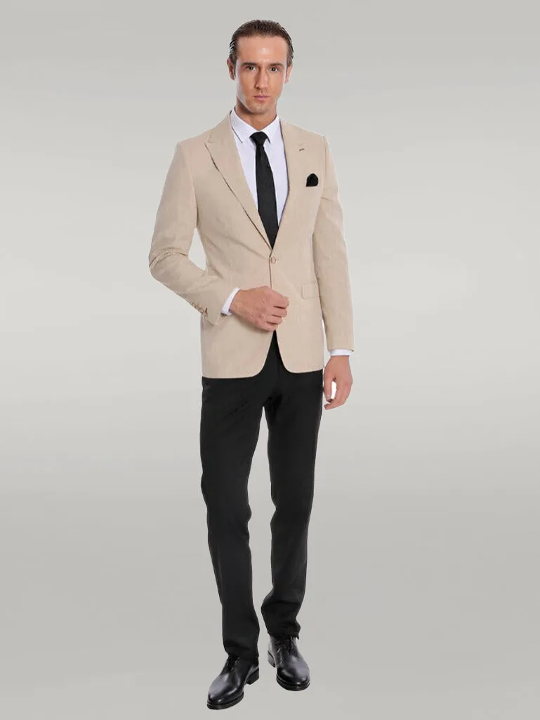 WSS Slim-Fit Peak Lapel Beige Jacket  - Singen