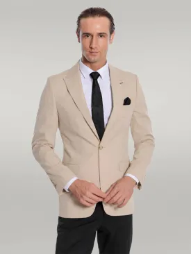 WSS Slim-Fit Peak Lapel Beige Jacket  - Singen