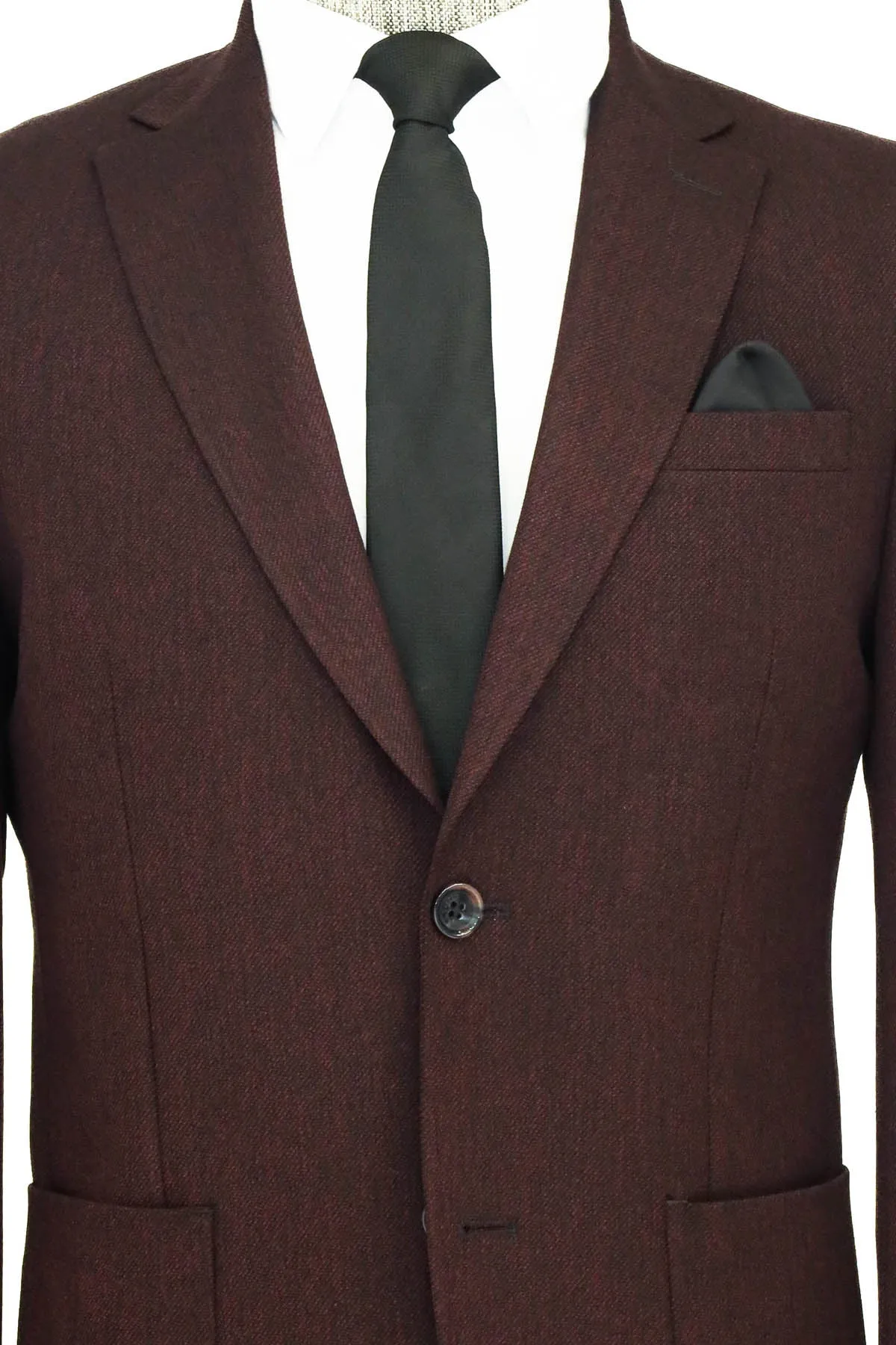 WSS Textured Slim Fit Peak Lapel Burgundy Men Blazer  - Singen