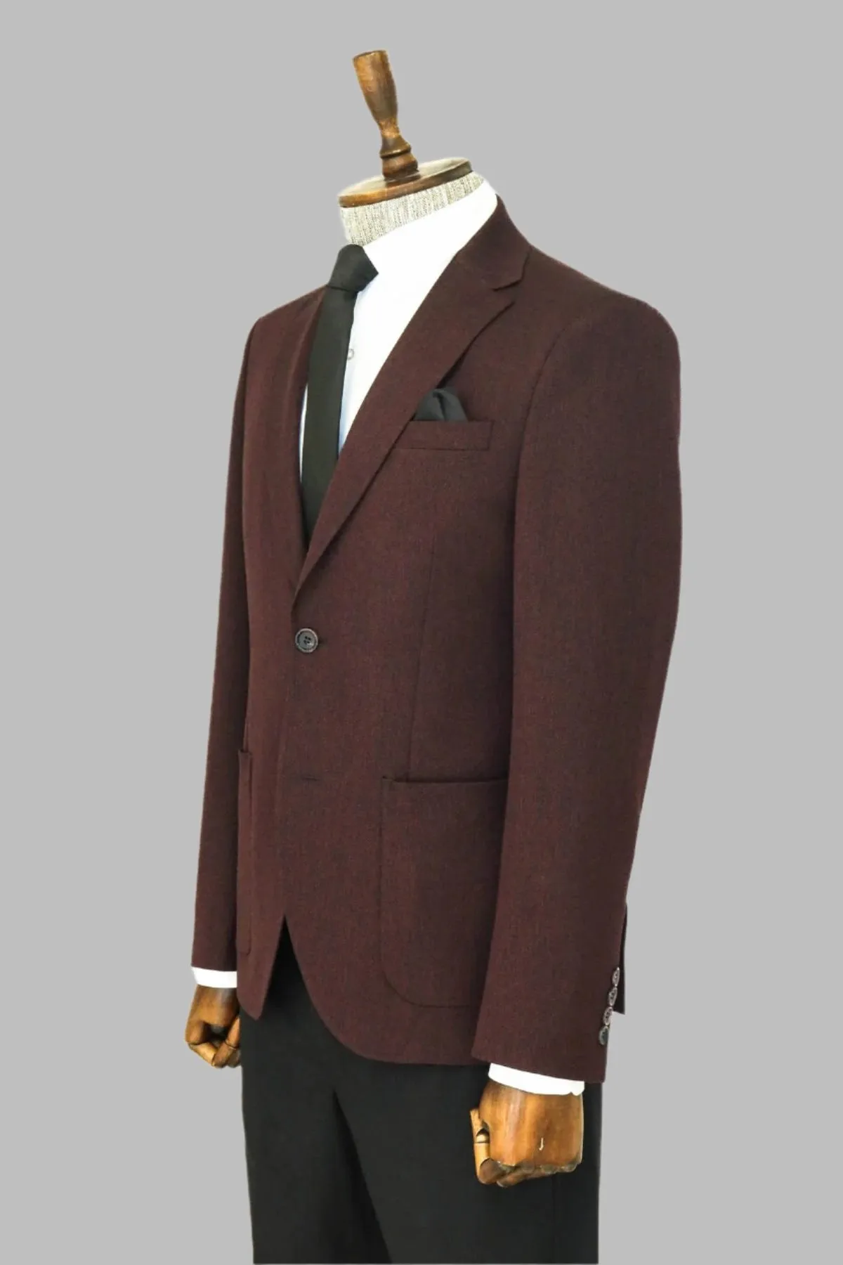 WSS Textured Slim Fit Peak Lapel Burgundy Men Blazer  - Singen