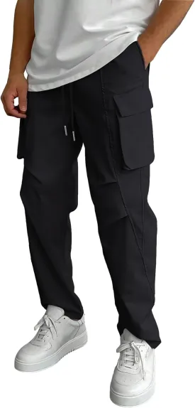 WZIKAI Men's Casual Cargo Pants Elastic Waist Drawstring Joggers Pants Athletic Techwear Jogging Sweatpants with Pockets
