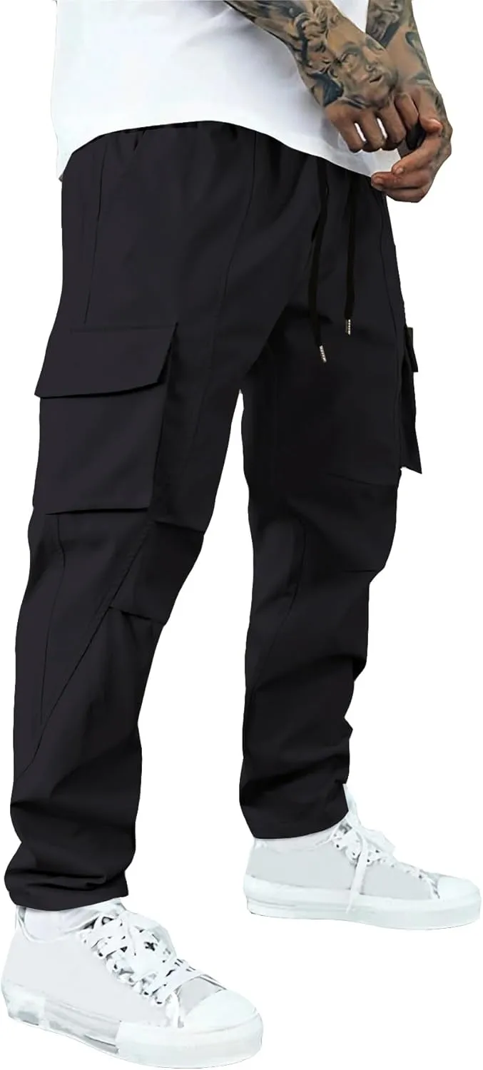 WZIKAI Men's Casual Cargo Pants Elastic Waist Drawstring Joggers Pants Athletic Techwear Jogging Sweatpants with Pockets