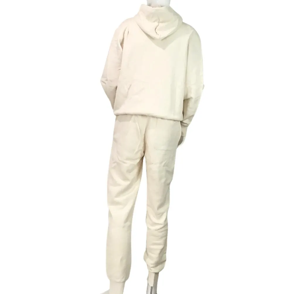 YJGLAM Men Unisex Set Long Sleeve Hoodie and Joggers Yvory Color